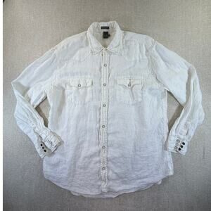 Overland Men 2XL Cream 100% Linen Long Sleeve Pearl Snap Western Cowboy Shirt